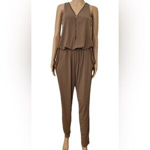 Ellie & Kate-90's/Y2K, Mocha, Sleeveless, V-Neck, Zip Up, Preppy, Jumpsuit. Sz-M